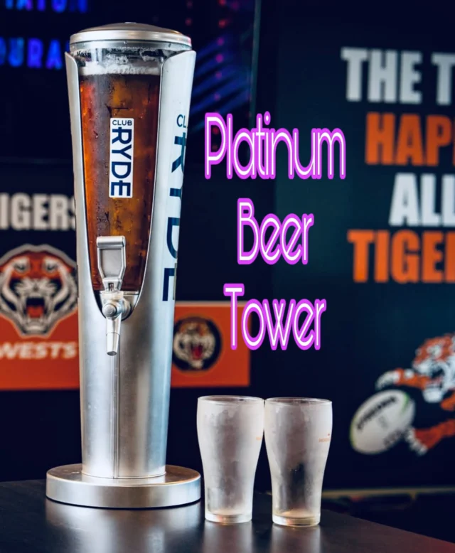 Our Premium 2.5lt Platinum Beer Towers at the hugely popular @club_ryde in Western Sydney!🍻#beertower #beertowers #beertube #beertubes #beer #clubryde #ryde #westernsydney #sydney #greatclub